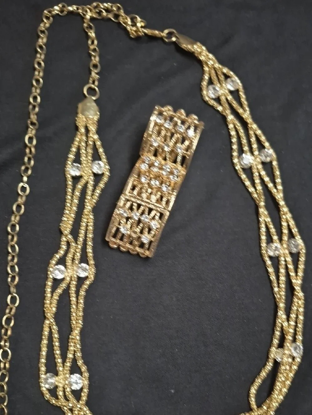 Gold-Tone Crystal Multi-Strand Necklace with Matching Bracelet